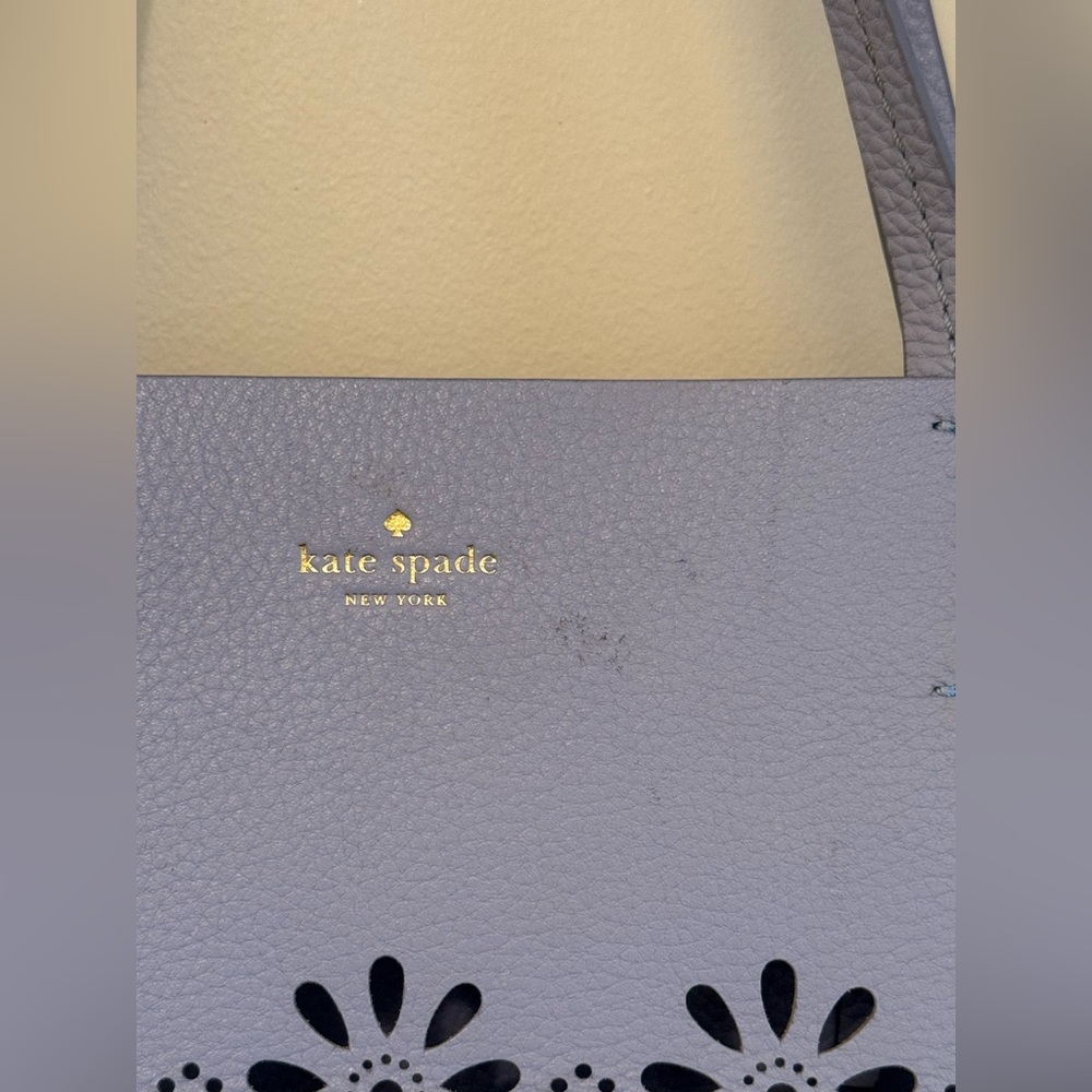 kate spade lavender perforated floral leather tote - Picture 7 of 10